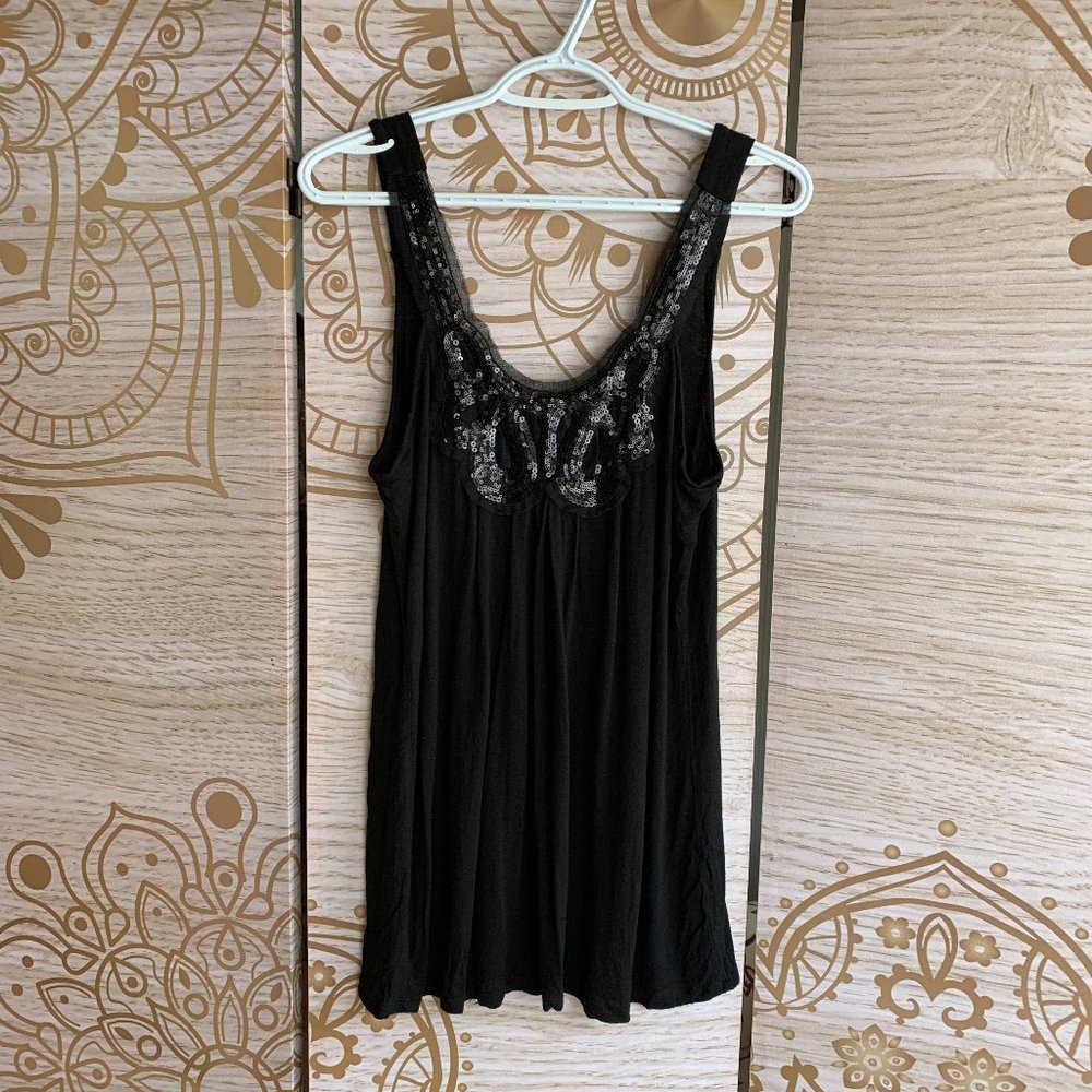 black flowy tank with sparkly collar detail